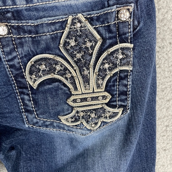 MISS ME Signature Rise Boot Cut Jeans Womens 29x33 Thick Stitch Distressed - Picture 12 of 16